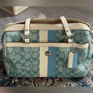 Teal blue and cream colored- Coach bag- medium handbag